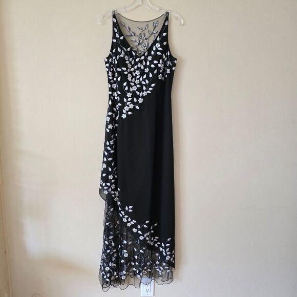 ASPEED Black Embroidered Maxi Dress Embellished Size M Vtg Y2k Prom Glam - Picture 3 of 16